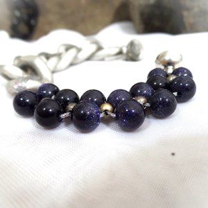 Pinkbarry sparkling blue and silver bead and chain Bacelet